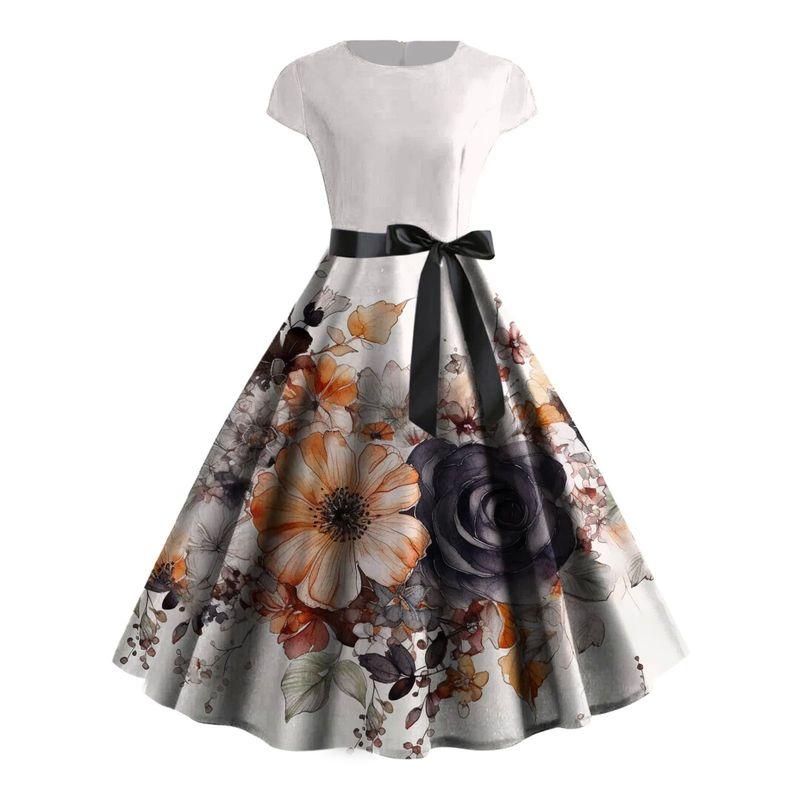 

3D Printed Short Sleeve Large Hem Dress 3D Print Short Sleeve Swing Dress Yellow-d XL