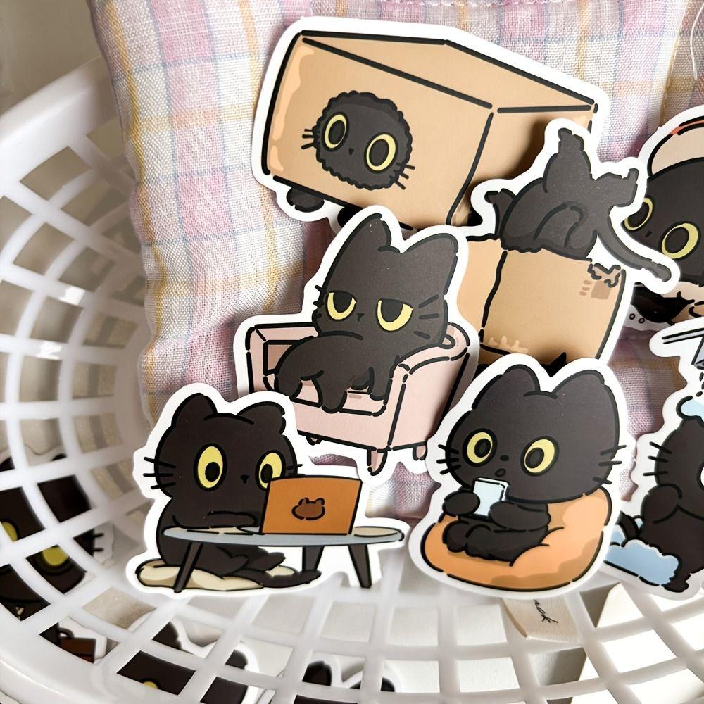 50 Stück Wasserdichte Niedliche Kätzchen Aufkleber Cartoon Lustige Meme Aufkleber Kawaii Schwarze Katze Aufkleber Skateboard