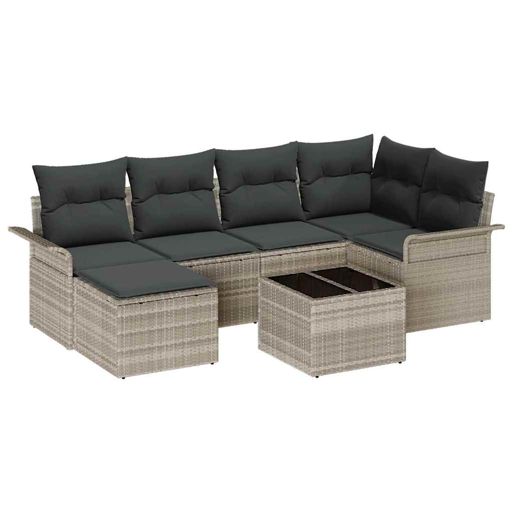 Garden Sofa Set with Cushions 7 Pcs Light Grey Poly Rattan