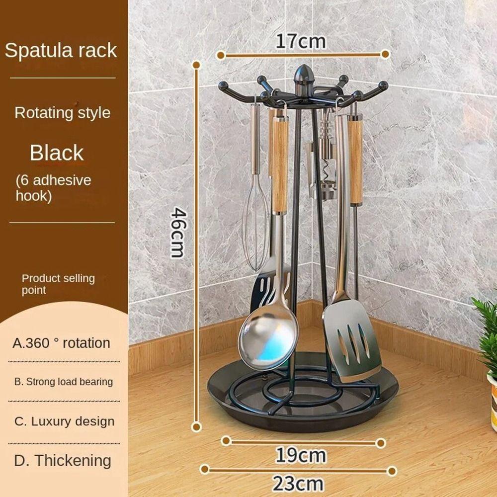 

6 Hooks Stainless Steel Pot Shovel Rack Thickened Spatula Organizer Spatula Storage Rack Utensils чёрный