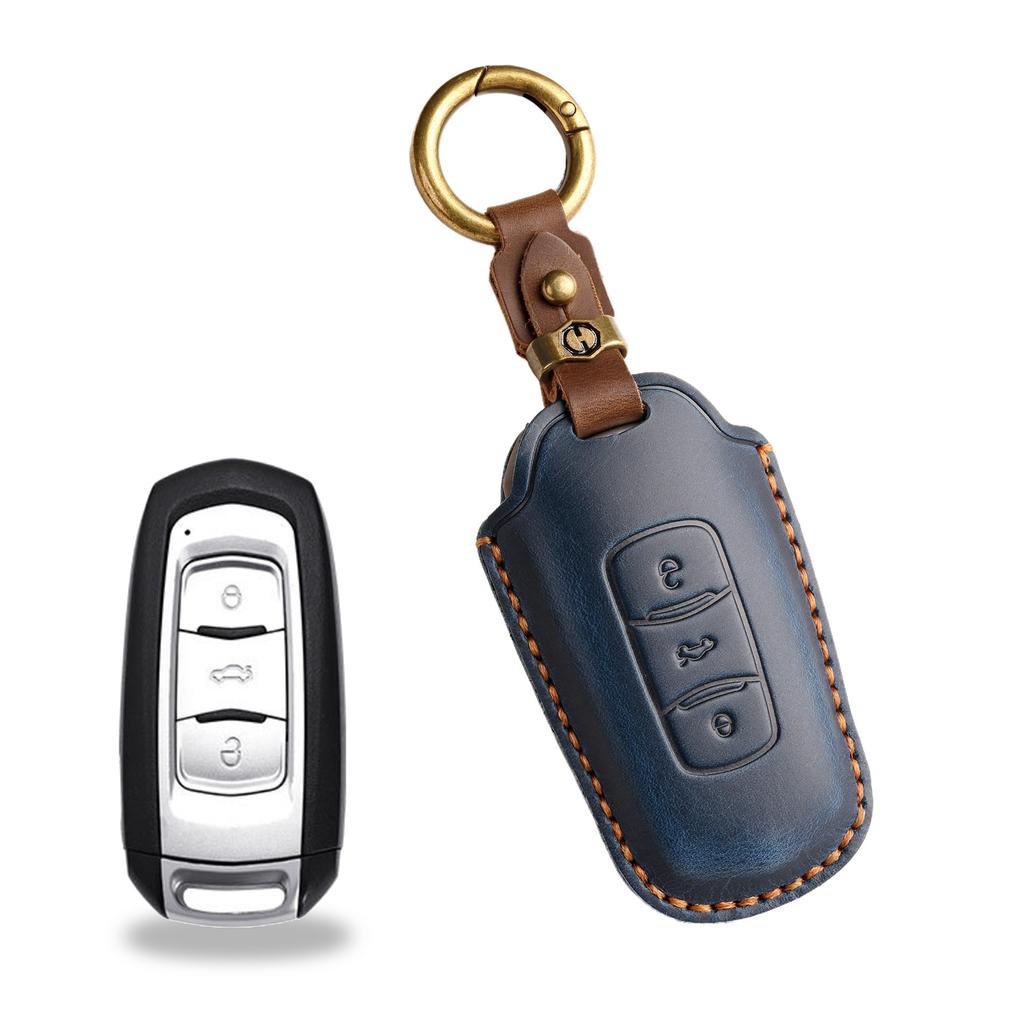 The new retro key cover is suitable for the old Geely car real cowhide pure handmade key protection case ring.
