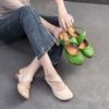 Johnature Genuine Leather Round Toe Comfortable Low Heel Sandals Casual Versatile Women's Shoes
