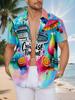 New Men'S Casual Short-Sleeve Shirt, Perfect for Cruise Moments, Vibrant Drinks Accompany Your Journey, Suitable for Holiday Gatherings And Commuting,
