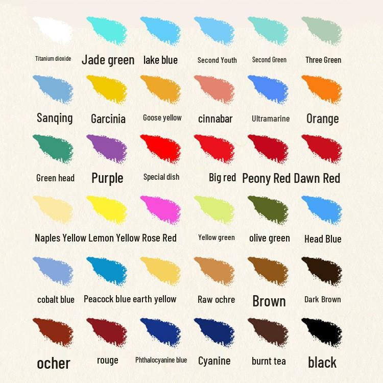 Mali Gouhua 12-Color Chinese Painting Pigments Set with 12ML Gamboge and 32ML Tube for Beginners