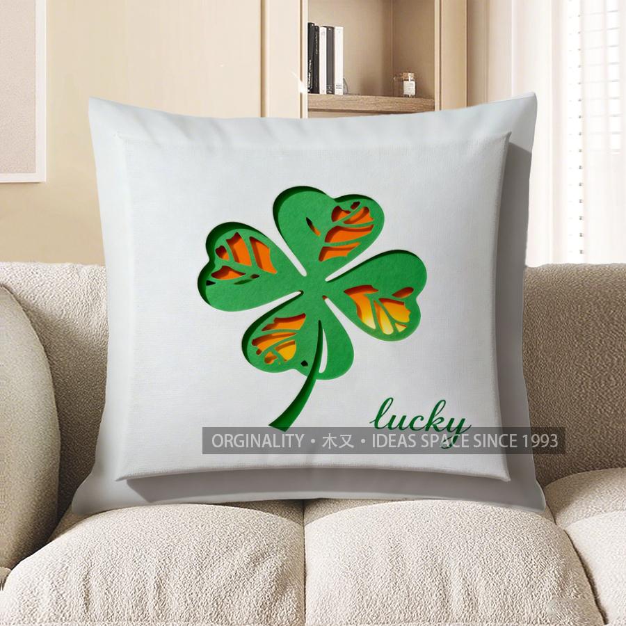 2D Lucky Four-Leaf Clover Pattern Throw Pillow Pattern Cushion Cover Suitable For Sofa Bedroom Car Pillow Cover