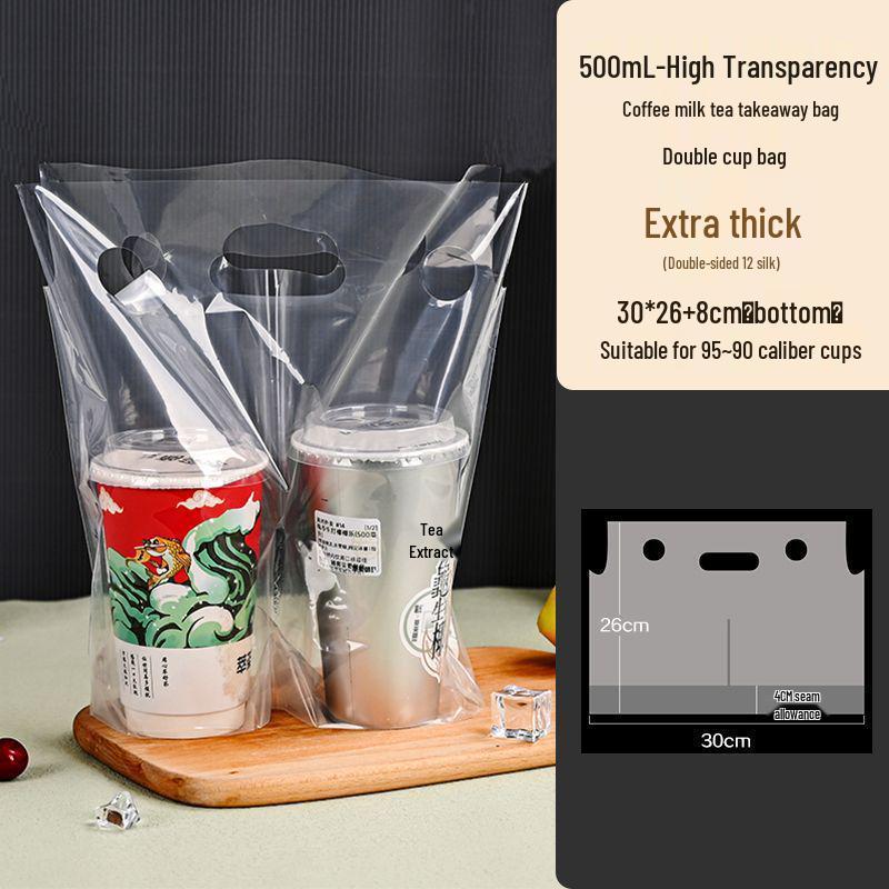 Transparent Disposable Drink Bag with Handle for Single or Double Cups