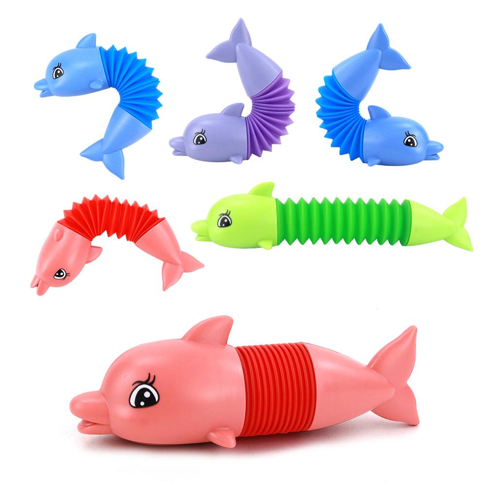 Dinosaur Telescopic Tubes Fidget Toys Cartoon Dolphins, Dogs, Sharks Stretch Pop Tubes Stress Relief Toys For Kids Party Gifts
