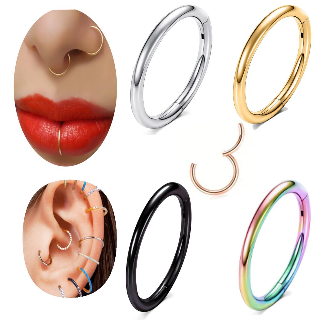0.8mm 20G Hinged Nose Ring Hoop Septum Hoop Conch Daith Helix Lip Ring Hoops Rook Tragus Ring Cartilage Earring Pirecing Jewelry