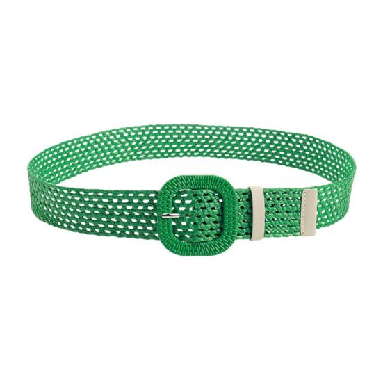 

Плетеный ремень из соломы с овальной квадратной пряжкой, полый дизайн, декоративный джинсовый ремень, дышащее плетение, регулируемый пояс для рубашки зелёный