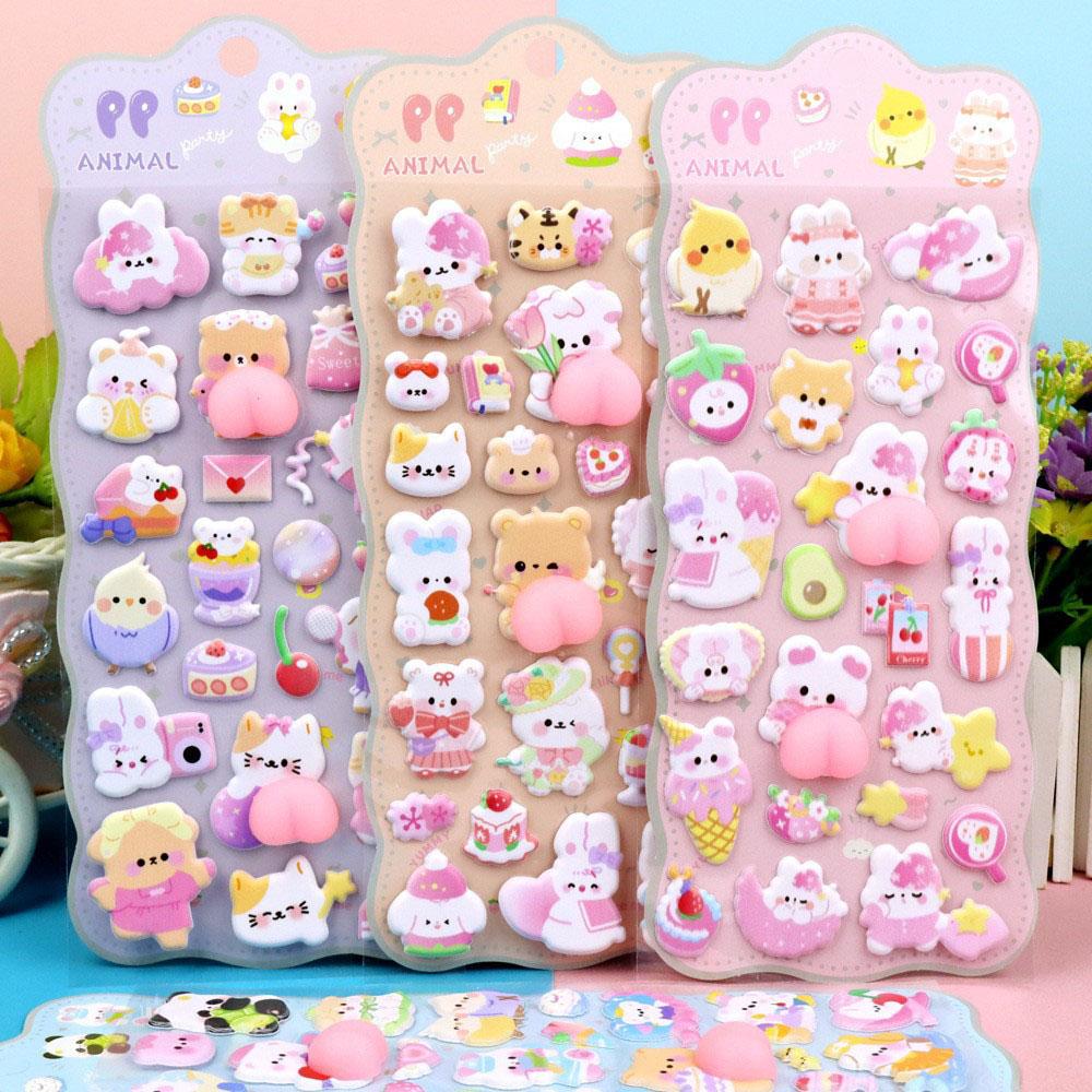 1/2/4pcsCute 3D Decompression Soft Butt Pinch Fun Cartoon Stickers Kawaii DIY Phone Water Bottle Decoration Stickers Gift