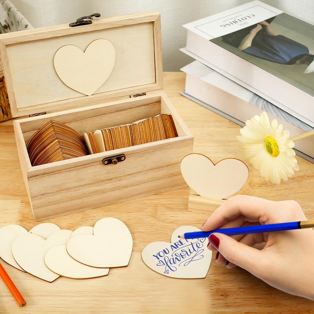 Wedding Guest Book Wedding Decor Drop Heart Guestbook Wooden Box with 100 Wooden Hearts Heart Sign Stand Table Decoration