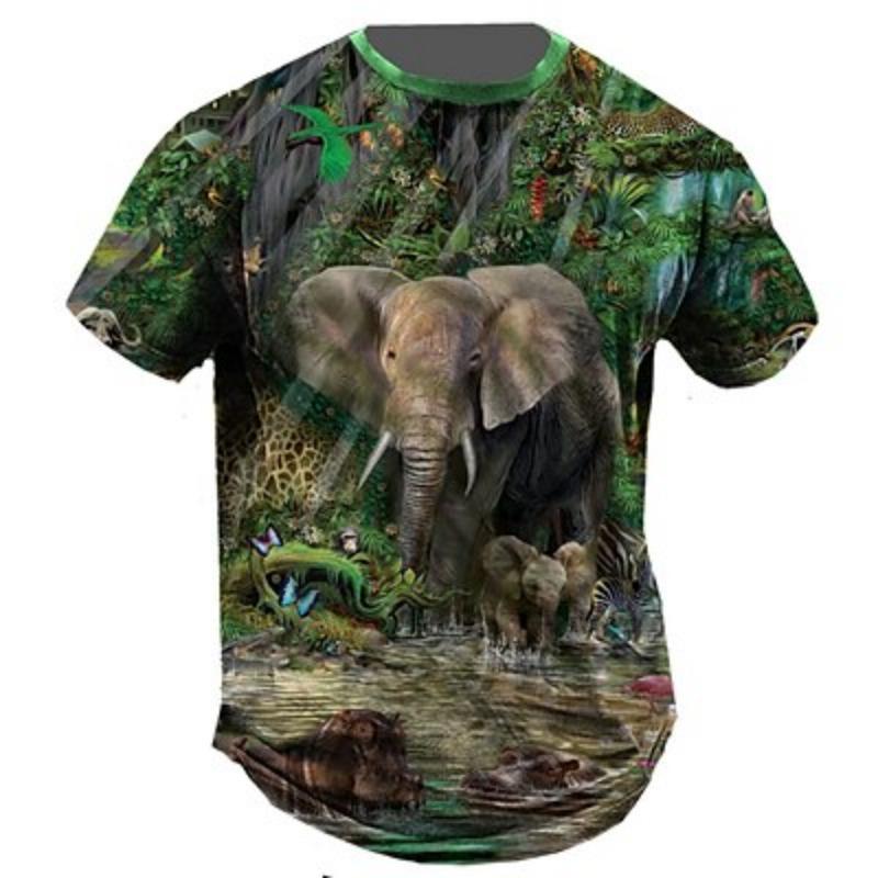 Men's T shirt Tee Graphic Animal Elephant Crew Neck Clothing Apparel 3D Print Outdoor Daily Sports Short Sleeve Print Vintage Fashion