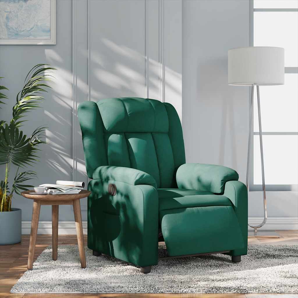 Electric Recliner Chair Dark Green Fabric
