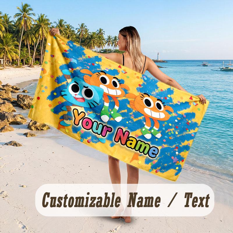 Personalized Beach Towel,Amazing World of Gumball Custom Printed Name Text, Super Absorbent Towel For Beach Vacation