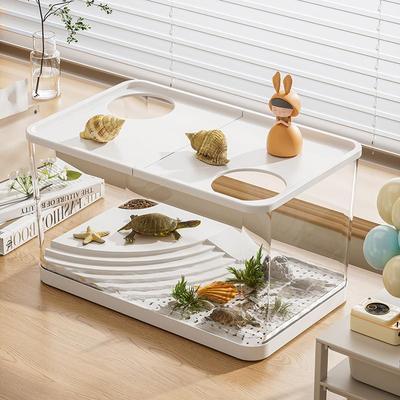 Pet  Transparent Mini Fish Tank Aquarium Drop Resistant Hydroponic With Lid Ecological Desktop Home Lazy Tank Turtle Tank