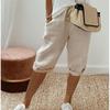Women Shorts Vintage Style Knee-length Pants with Pockets for Women Breathable Elastic Waist Trousers Solid Colors Five Pants