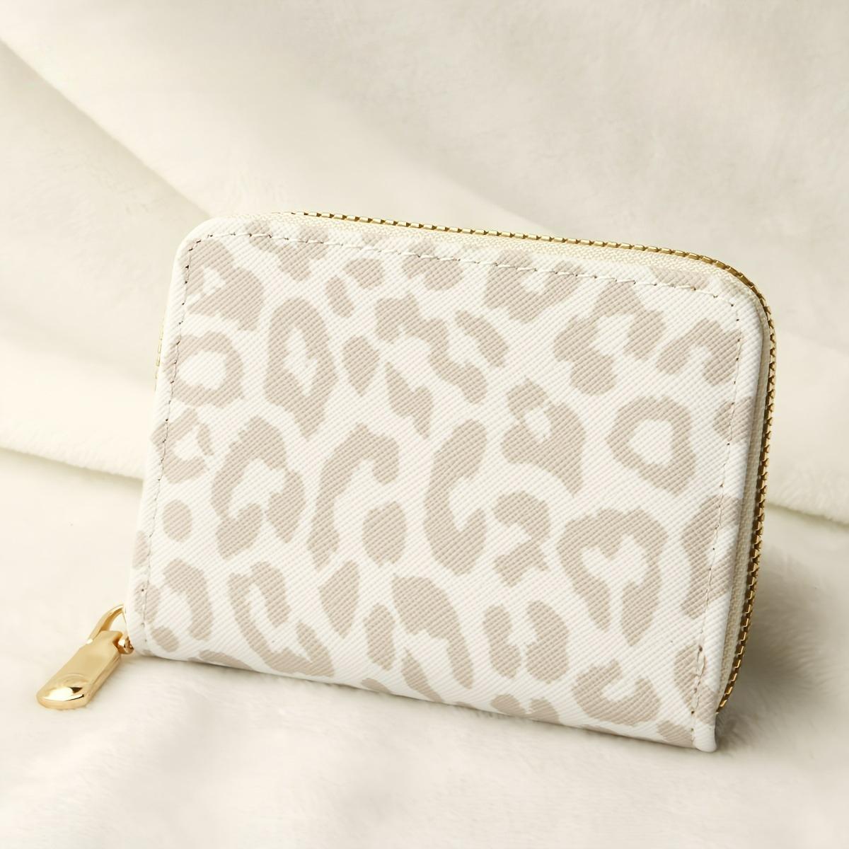 Xykk01 Men's Beige Fashionable Leopard Print Mini Wallet Purse With Zipper Closure Coin Purse