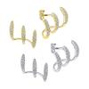 Stylish Curved Ear Studs Featuring Three Prong Shape Available In Gold Silver Options Alloy Material For Sensitive Skin.
