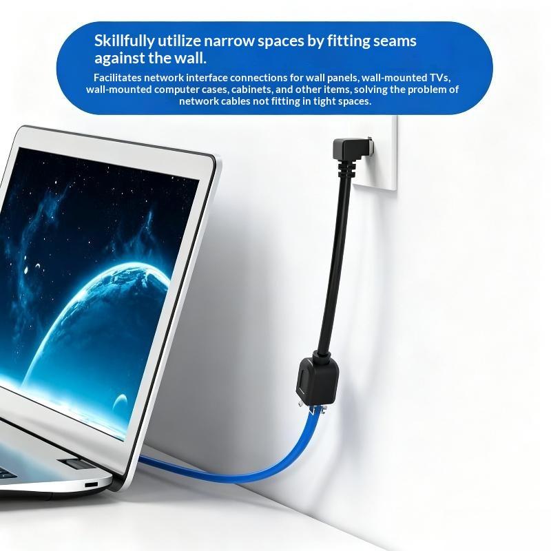 Right Angle CAT6 RJ45 Ethernet Extension Cable 1Pcs Male to Female Elbow for Narrow Space Network Port Extending