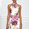 Women's Halter Neck Bodycon Dress Floral Print Sleeveless Slim Fit Midi Dress Elegant Design for Casual and Formal Wear