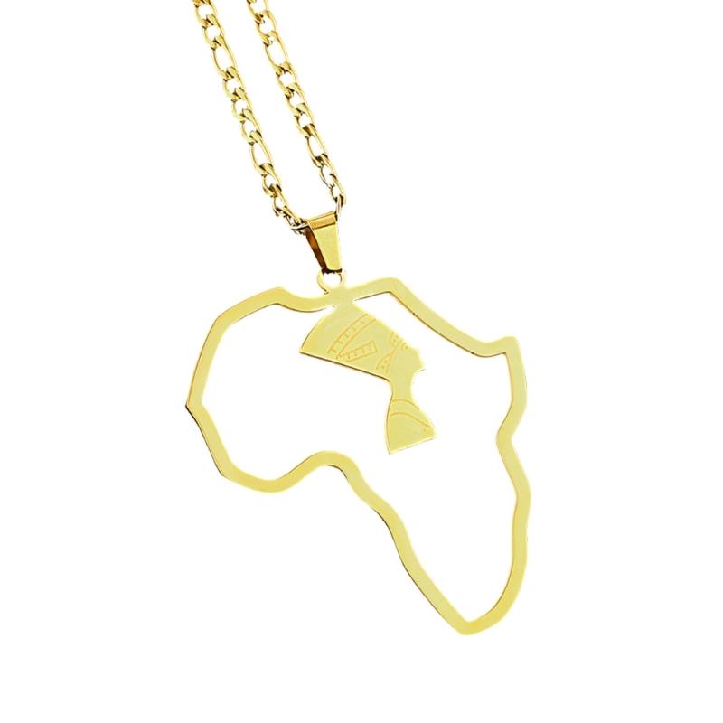 Trendy Unisex Neck Chain Necklace With Detailed Egypt Queen And Africa Map Design Fashionable African Themed Jewelry