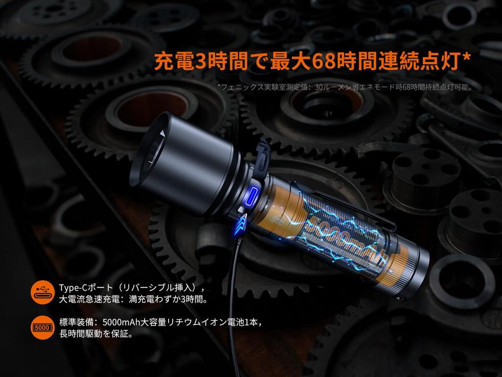 Fenix LED 3000 470 Meter USB High IP68 Waterproof and Tail Magnetic for Emergency Power and Emergency Night and C7-R Flashlight, Powerful,