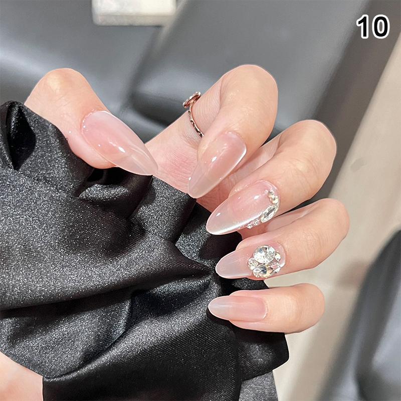 24Pcs Simple Fake Nail With Jelly Glue Butterfly Design Pink White Gradient French Press On False Nails Full Cover Nail Tips