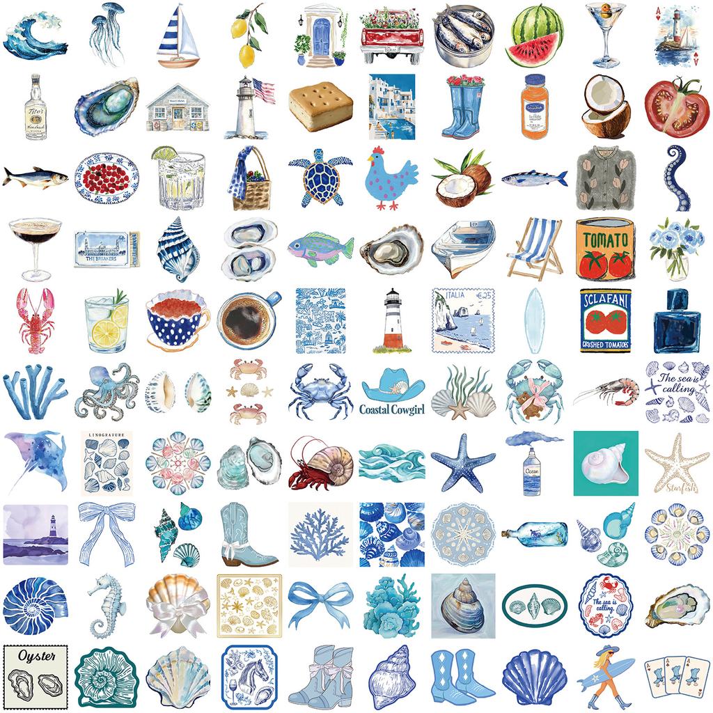 100 Blue Coast Aesthetic Graffiti Stickers DIY Decorative Guitar Laptop Suitcase DIY Waterproof