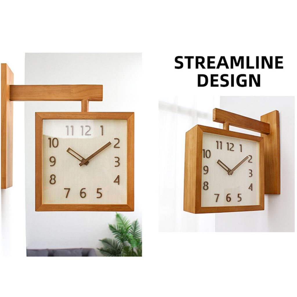 1Pc Wall Clock Simple Silent Square Double Sided Clock Wooden Decorative Corner Clock for Living Room Household