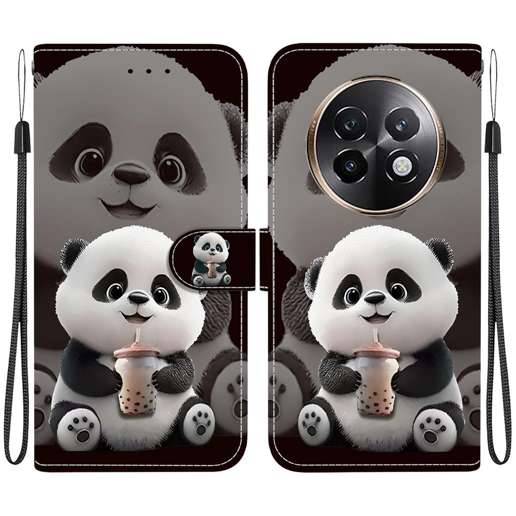 Handmade PU Leather Flip Case for Realme 13+ / Realme 13 Plus Anti-Slip Shockproof Cover with Wrist Strap & Heart/Rose Cat Designs