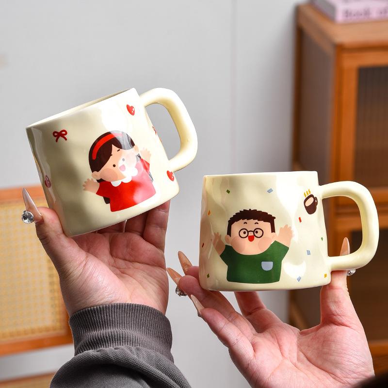 Cartoon Parent Child Cup Parents Milk Breakfast Cup Drinking Water High Temperature Resistance Ceramic Water Cup Household Mug Cute