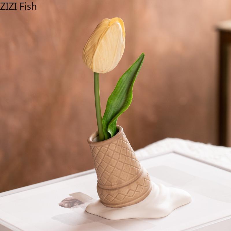 Ice Cream Vase Decoration Creative Ceramic Dried Flower Vase Dining Table Flower Arrangement Art Room Aesthetic Decoration