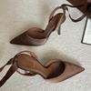 Moda Slingback Bilekten Bağcıklı Mules Kadın Topuklu Ayakkabı Seksi İnce Yüksek Topuklu Sivri Burun Davet Stripper Ayakkabı Beden: 43