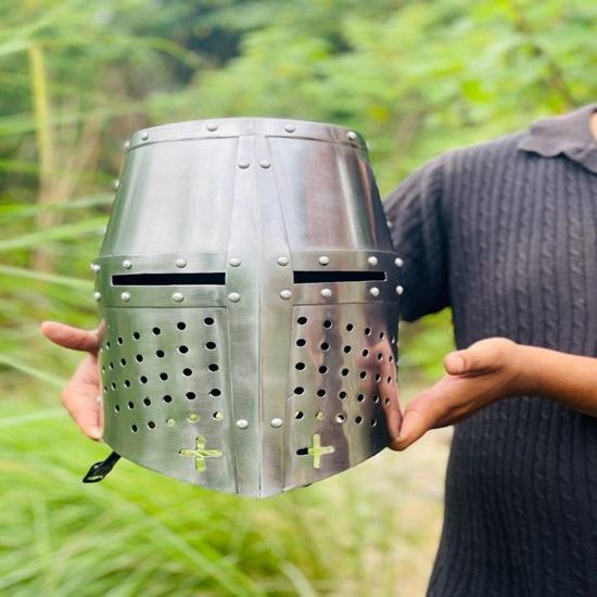 

Knight Templar Helmet 13th Century Full Face Steel Helmet Medieval Crusader Great Helmet Historical Cosplay & LARP Helmet Best Gift