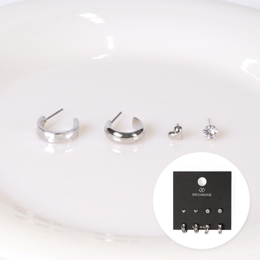 Dieuamour [8Pack] Heart Cubic Ring Daily Earring Set