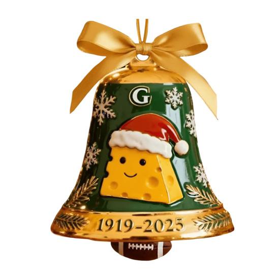 

Green Bay Packers 106th Anniversary Christmas Bell Ornament Commemorative Metal Bell Xmas Tree Decoration with Golden Ribbon Keepsake Gift for Fans 1pc