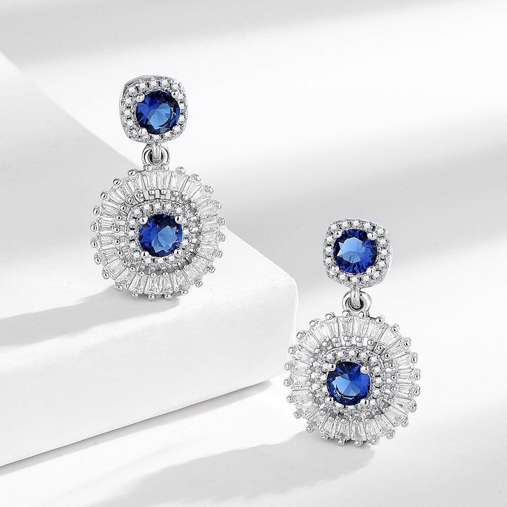 925 Sterling Silver Fashion Temperament Blue Zircon Earrings Birthday Party Anniversary Gift