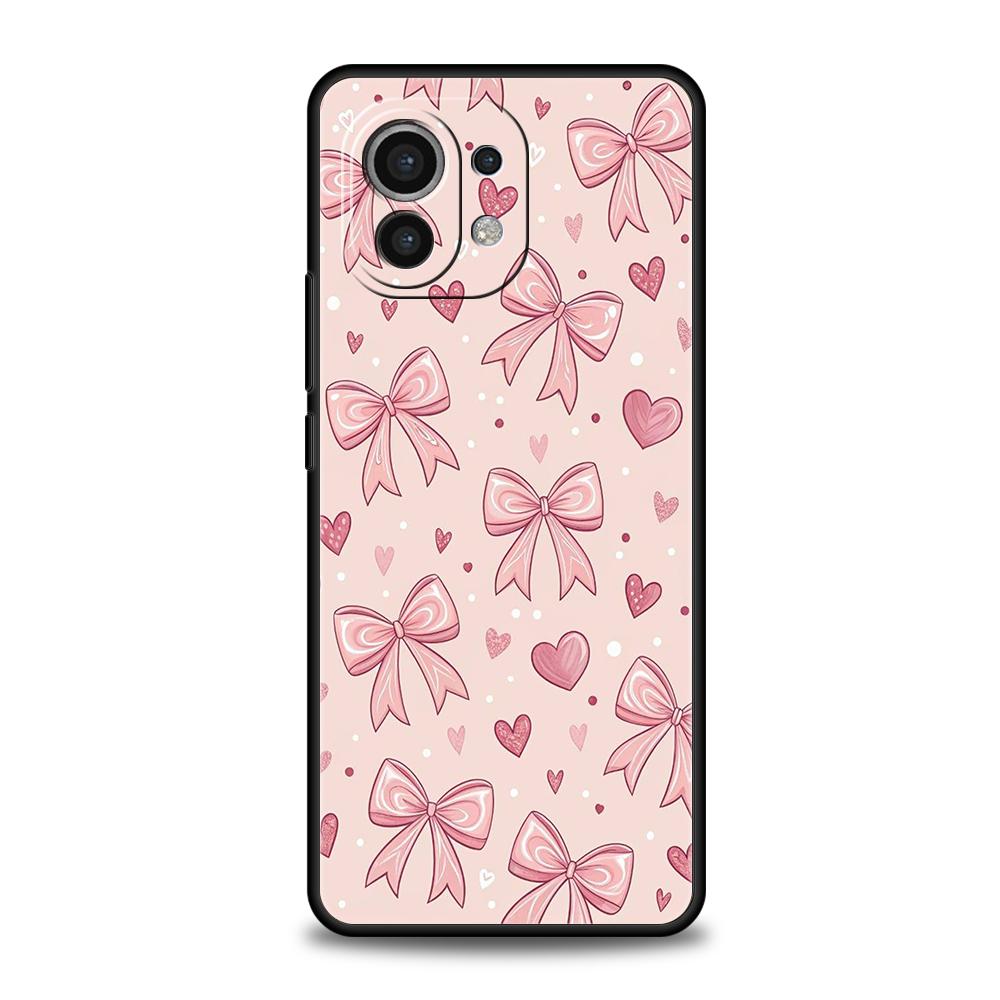 Phone Case For Xiaomi 15 14 13 12 Lite 14T 13T 12T Pro Poco X7 X6 X5 X4 X3 NFC F7 Ultra F6 Pro Soft Cover Cute Pink Heart Bow