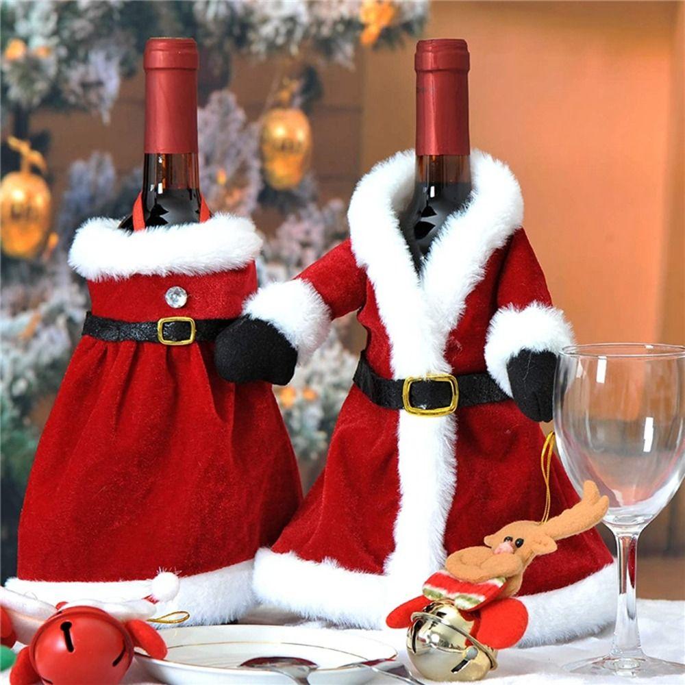 Set Christmas Dinner Table Decor Dress Wine Bottle Cover Wine Bottle Bag New Year Gift Ornament