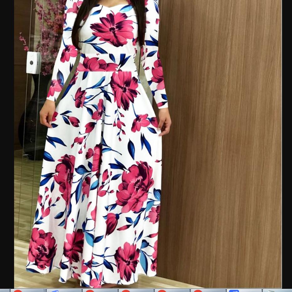Women's Fashion Casual Bohemian Print Long-sleeved Pocket Dress Long Skirt