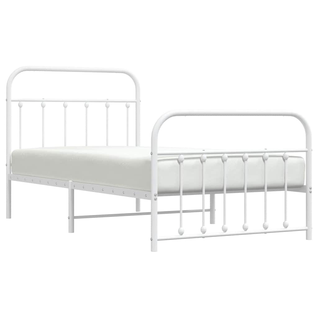 Metal Bed Frame with Headboard and Footboard White 100 x 190 cm
