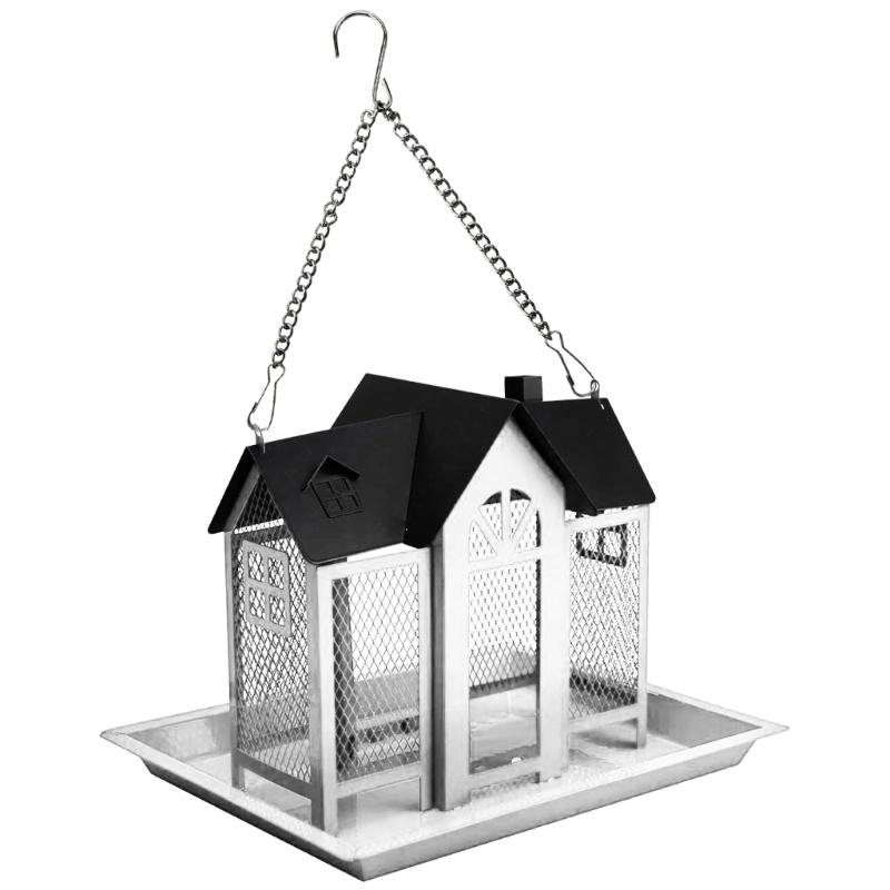 Squirrels Proof Outdoor Bird Feeder Metal Construction Feeding Ports Weatherproof Roof Design For Finches