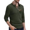 Men's Casual Solid Color Checkered Patchwork Pocket, Lapel, Long Sleeved Sport