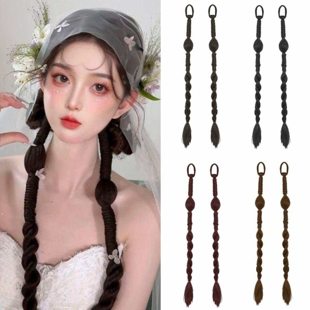 2 Stück Haarverlängerungen Laterne Doppelte geflochtene Perücke Handgefertigt Neue chinesische Stil Perücke Party