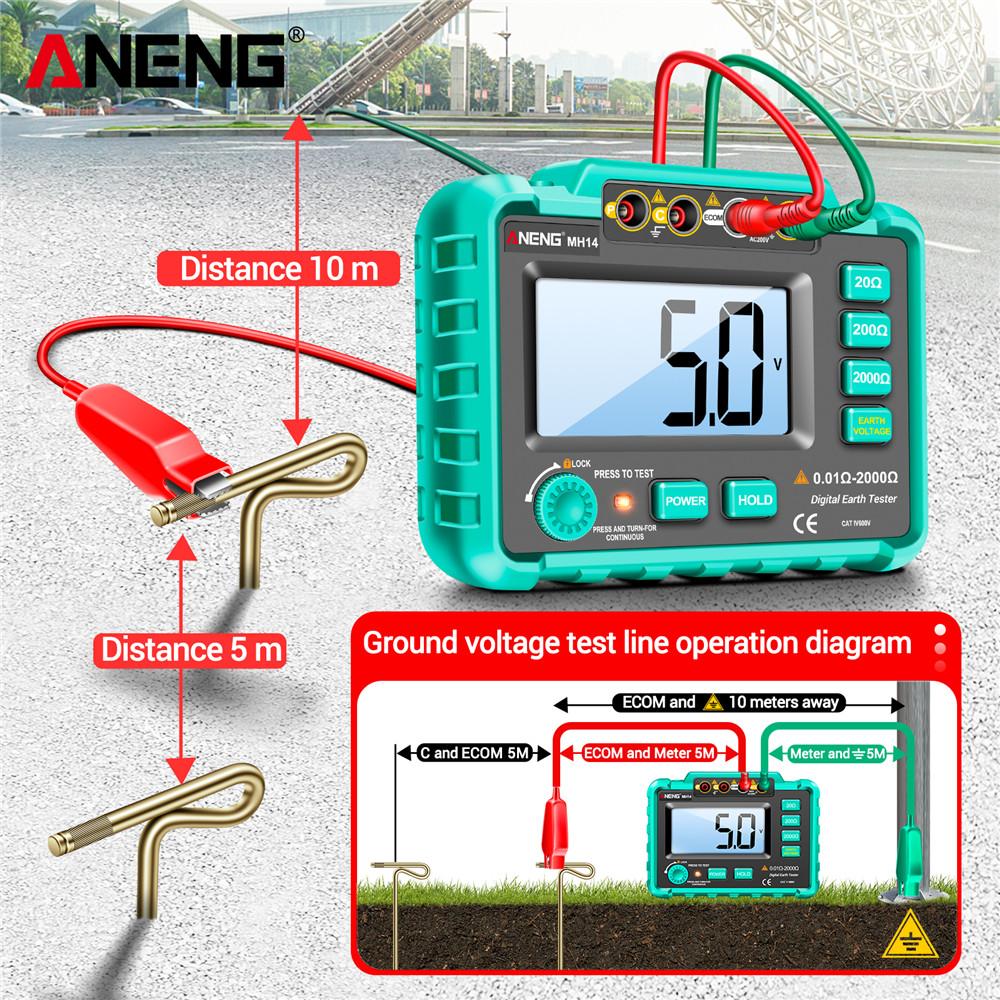 Mh14 Digital Insulation Grounding Resistance Megohm Ac 200vrm Voltage Meter Tester Megohmmeter Voltmeter Ohm Detector Tool