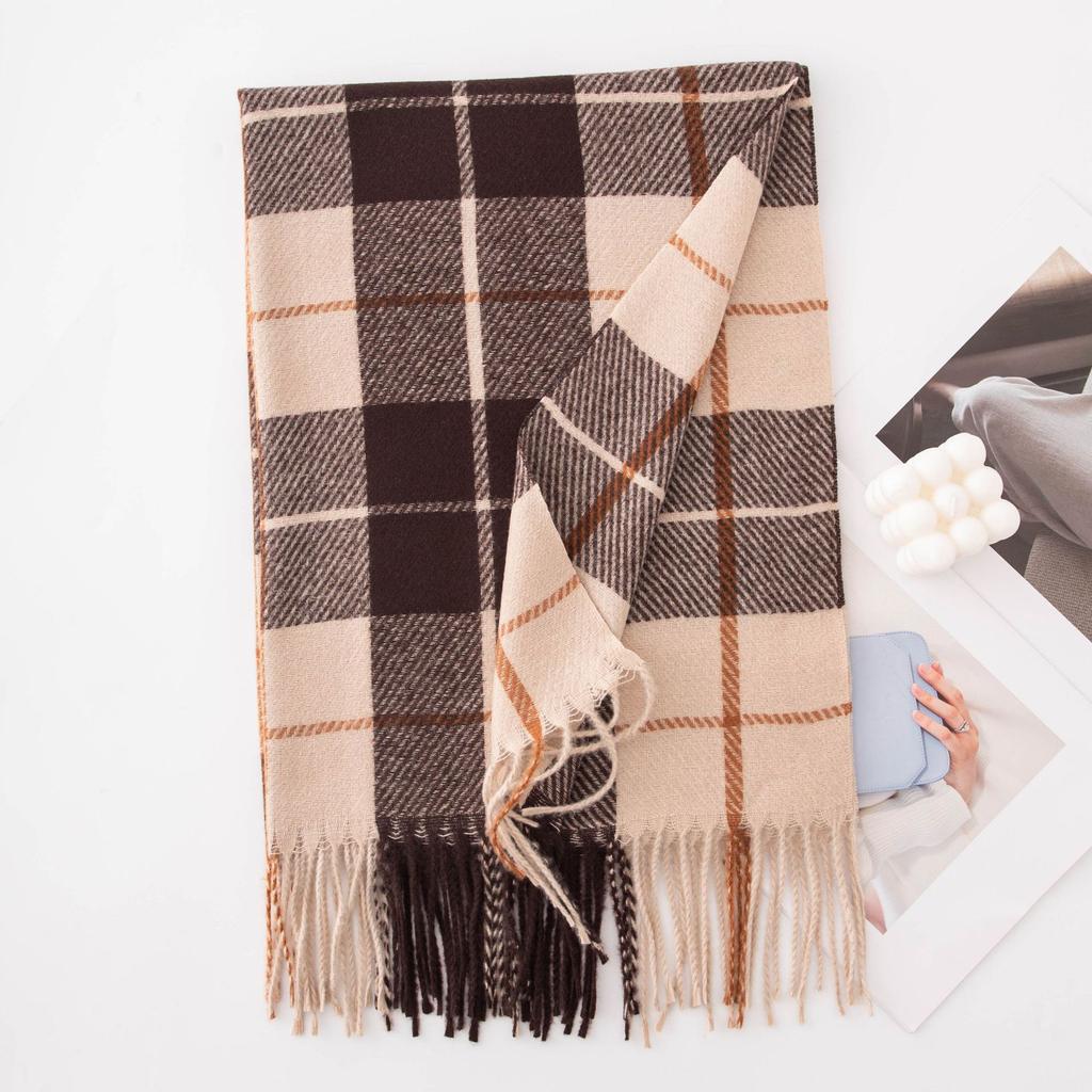 Plaid Scarf Women's Winter High-end Sense New Autumn and Winter Thickened Versatile Atmosphere Warm Scarf