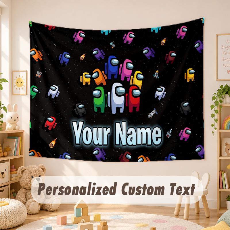 Custom Name Text Tapestry,Among Us Boho Wall Hanging, Decorative Backdrop Tapestry For Room