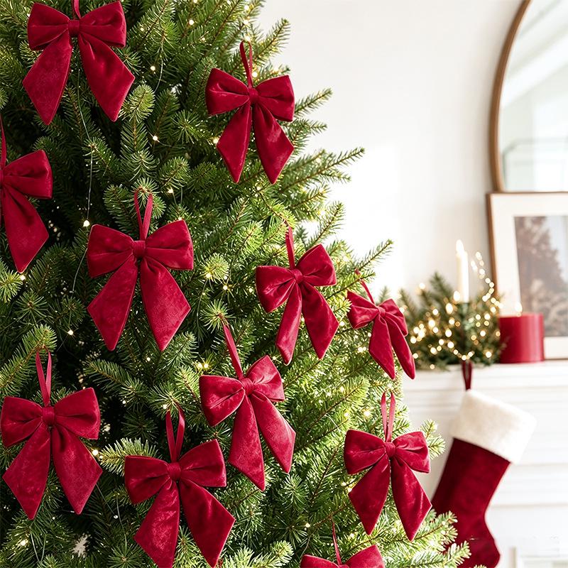 Red Christmas Bow Plush Hanging Tree Ornament