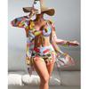 Women Swimsuit High Waist Bikini Set Three Pieces Women Sexy Long Sleeve Cover Up Swimsuit 2026 Beach Bathing Suits Swimwear
