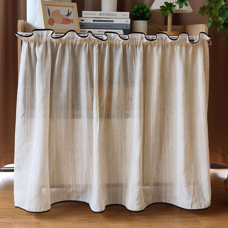 

Японские бежевые полосатые вуалевые шторы - Минималистичные кухонные занавески для кафе, полупрозрачные для приватности, с черной отделкой, полудлинные, для разделения окна 40x60cm